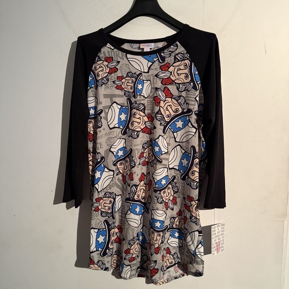 LuLaRoe Tops - LuLaRoe Women's Black - Gray Uncle Sam Patriotic Print Randy Shirt Size Medium